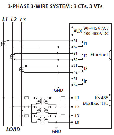 sơ đồ nối dây dpm680 3 pha 3 dây 3 pt